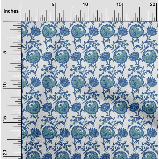 oneOone Polyester Lycra Fabric Leaves & Floral Block Printed Fabric 1 Yard 56 Inch Wide