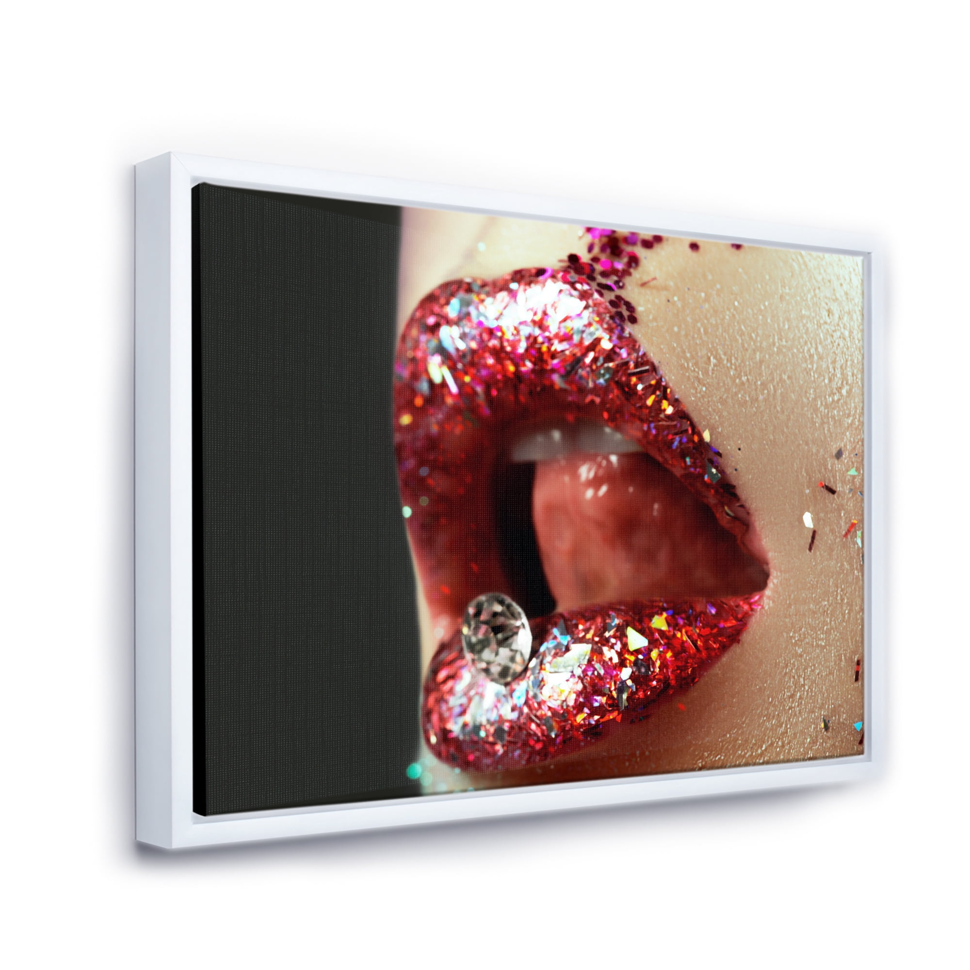 Designart 'Artistic Girl Lips Make-Up' Modern Framed Canvas Wall Art Print