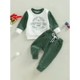 thumbnail image 2 of Mialoley Toddler Boys Autumn Outfit Sets Long Sleeve Contrast Color Tops + Green Drawstring Pants, 2 of 9