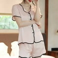 thumbnail image 2 of cfhntfmh Womens Pajama Sets Comfy Short Sleeve Buttons down Shirts Lounge Shorts Color Block 2 Piece Pjs Sets Sleepwear, 2 of 3