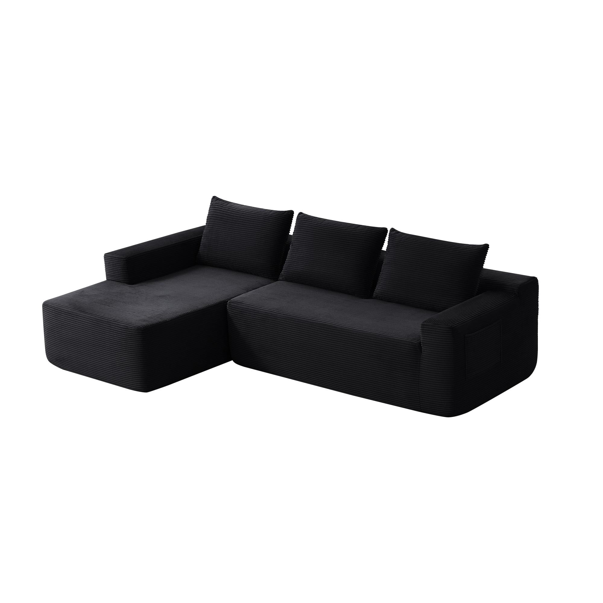 Leumius Cloud Sectional Couch with L-Shape Chaise,Modern Upholstered Boneless Couch with Deep Seat for Living Room Bedroom, No Assembly Required,Black(Left Facing Chaise)