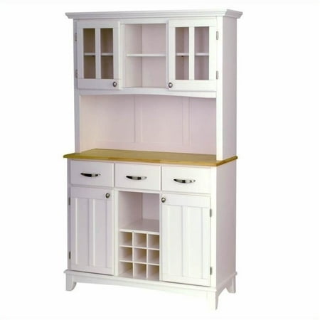 Bowery Hill Wood Top Wine Rack Buffet Server With 2 Door Hutch In White Bowery Hill Wood Top Wine Rack Buffet Server With 2 Door Hutch In White