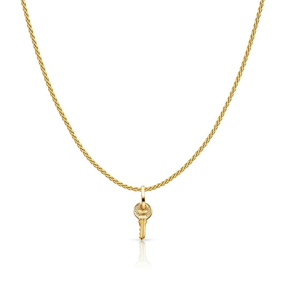 Ioka-14K Yellow Gold Key Charm Pendant with 0.9mm Wheat Chain Necklace - 22"