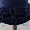thumbnail image 6 of Women's Wool Felt Hat with Elegant Net Fabric Flower, Round Top Bucket Hat for Women, Vintage Tea Party Hat for Church, Wedding, and Special Occasions - Navy, 6 of 6