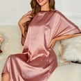 thumbnail image 2 of Kadahis Ladies Ice Silk Nightgown Medium Sleeve Round Neck Nightgown Soft Nightwear, 2 of 5