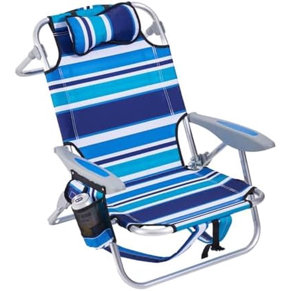 Portable Beach Chair for Adults, Outdoor Camping Chair Lay Flat Folding Backpack Beach Reclining Chair with 5 Positions, Headrest, Zipper Pouch, Cup Holder, Blue Green$$Sport & Recreation Other