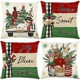 thumbnail image 1 of Queilt 4 Pieces Red Green 45x45cm Merry Christmas Pillowcase, Linen Winter Pillowcase Set, Christmas Pillowcase, Cartoon Snowman Elk Pattern Home Decor, 1 of 5