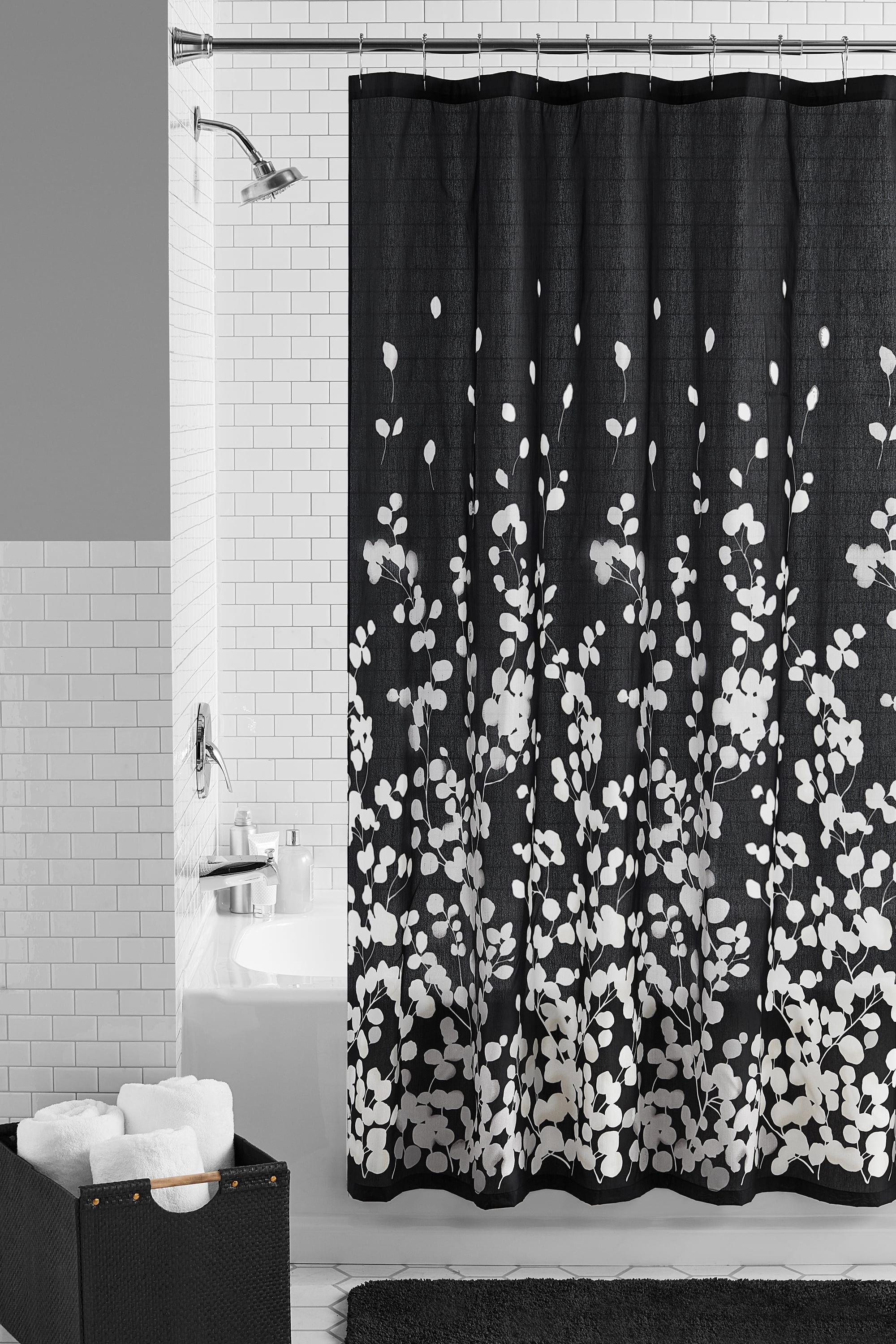 Mainstays Sylvia Lightweight Semi-Sheer Fabric Shower Curtain, 72" x 72", Black and White