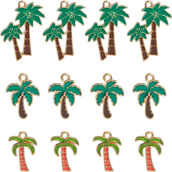 1 Box 48Pcs 3 Styles Coconut Tree Charms Enamel Tree Charm Small Gold Alloy Metal Hawaii Beach Fresher Plant Palm Tree Charm