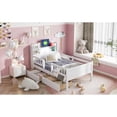 thumbnail image 6 of Wood Twin Size Platform Bed with Built-in LED Light, Multi-functional Headboard, Guardrail and 2 Drawers, White, 6 of 14