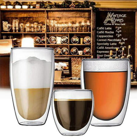 On Clearance Glass Coffee or Tea Mugs Drinking Glasses Double Wall Thermal Insulated Cups, Espresso Latte Cappuccino Stackable (Best Cups For Latte Art)