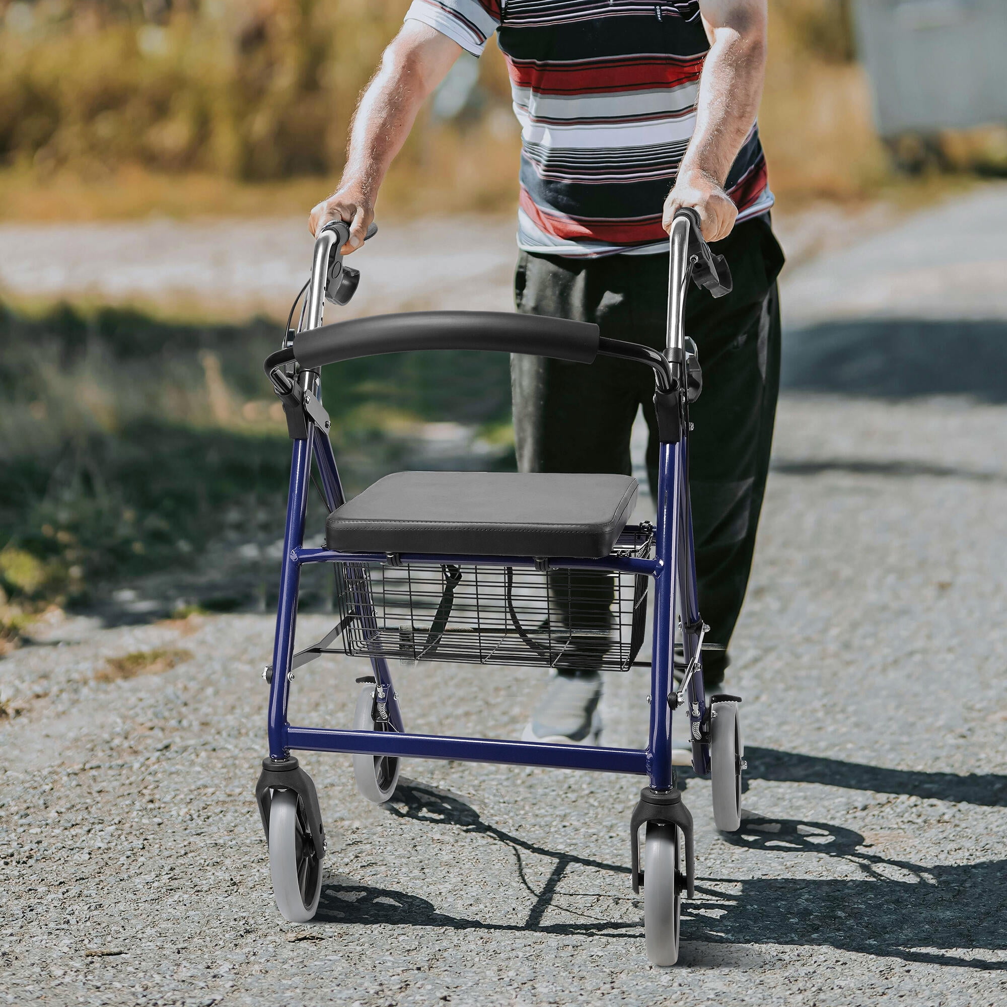 4-Wheel Rollator Walker with Soft Padded Seat, Aluminium Walker
