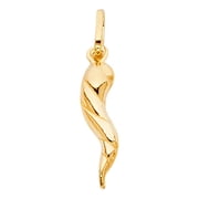 Ioka-14K Yellow Gold Twisted Cornicello Italian Fortune Horn Charm Pendant with 1.2mm Flat Open Wheat Chain Necklace - 22