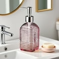 thumbnail image 4 of CuiLiyq Glass Soap Dispenser with Pump, Liquid Soap Dispenser for Soap, Shampoo and Lotion Refill for Kitchen, Bathroom, Laundry, (Horizontal Stripe, Pink), 4 of 6