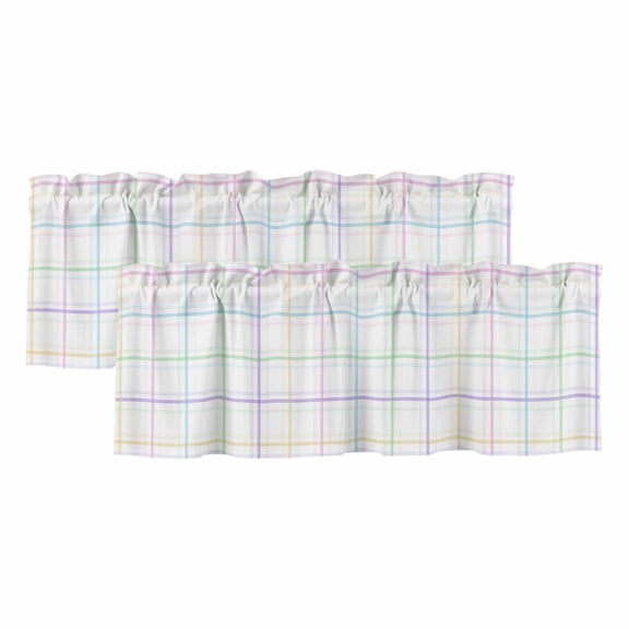 2 Pack Valances for Window, White Plaid Grid Short Curtains for Kitchen Bedroom Living Room, Colorful Line Modern Simple Geometric Rod Pocket Small Window Treatment Valance Drapes 42 x 12 Inch