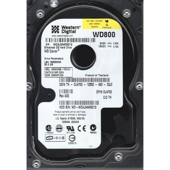 WD800BB-75FJA1, DCM DSBHCTJCH, Western Digital 80GB IDE 3.5 Hard Drive