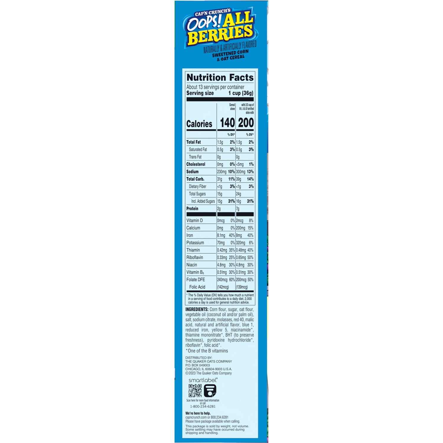 (8 pack) Cap’n Crunch's Oops All Berries Sweetened Corn & Oat Crunchy Cereal, (16.9 oz.)