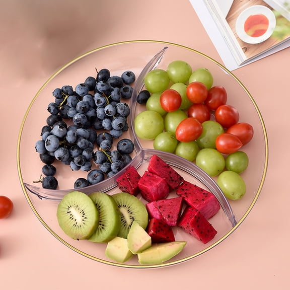 Specollect Clearance 1 Packs Fruit Tray Glass Divided Plate with 3-Compartment Microwavable Glass Compartment Serving Tray for Kitchen Refreshment Compartment Tray