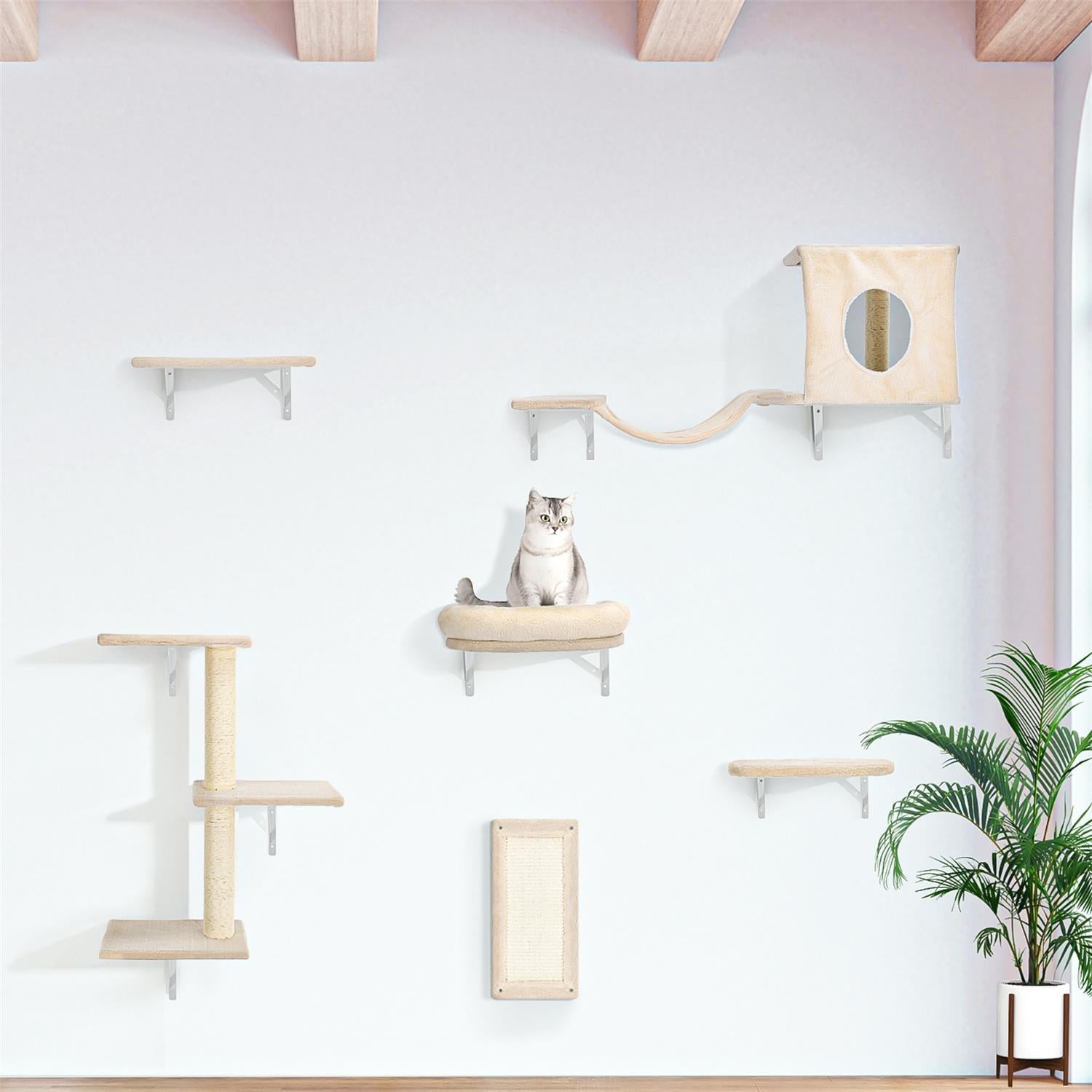 Pefilos Cat Wall Shelves and Perches Set of 6 with Cat Perch, Indoor