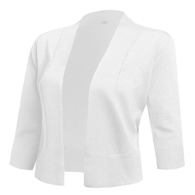 FOLUNSI Women's 3/4 Sleeve Cropped Cardigans Sweaters Jackets Open