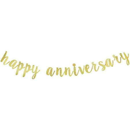 Happy Anniversary Banner, Wedding Anniversary Party Gold Gliter Paper Sign Backdrop Decors