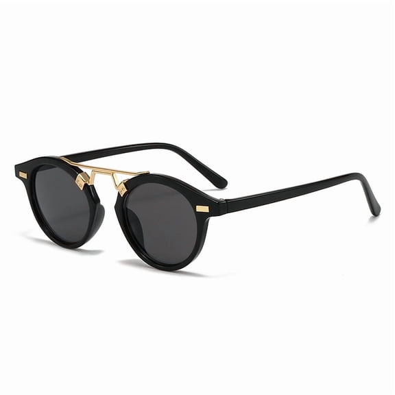 Small Face Acetate Polarized Sunglasses for Women UV Protection, Retro Double Bridge Eyewears Metal Brow Round Sunnies