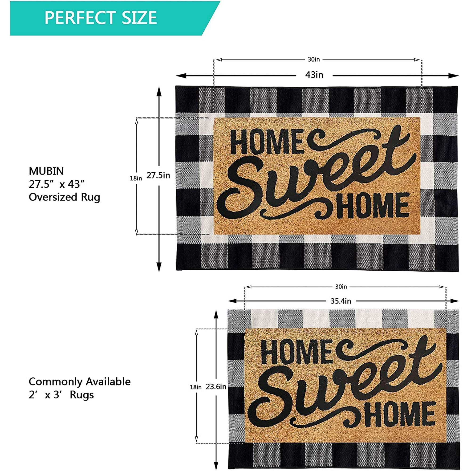 Sanmadrola 24''x36'' Cotton Buffalo Plaid Rug Black and White Check Rugs Hand-Woven Indoor or Outdoor Rugs for Layered Door Mats Washable Carpet for Front Porch Kitchen Farmhouse Entryway