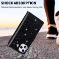 thumbnail image 6 of Allytechgroup Wallet Case for iPhone 16, Glitter Leather Stand Multiple Cards Holder Hand Wrist Flip Folio Cover Stand Shockproof Full Body Protective for iPhone 16, Black, 6 of 9