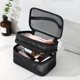 thumbnail image 3 of Bolsa de cosméticos de doble capa, fácil clasificación, bolsa de cosméticos de malla de gran capacidad con asa resistente para viajes, doble capa, color negro, 3 of 8