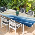 thumbnail image 2 of Navy Blue Ombre Beach Table Cloths for 8 Foot Rectangle Tables, Summer Ocean Coastal Gradient Waves Patio Waterproof Elastic Fitted Tablecloths, Washable Rectangular Table Cover for Camping, 2 of 8