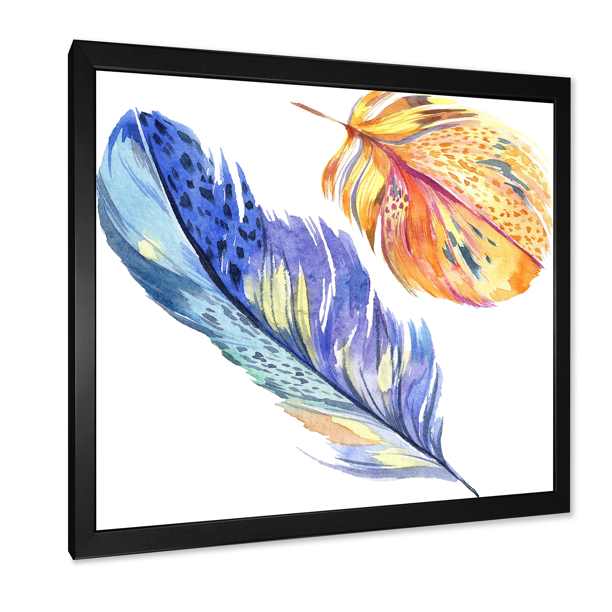 Designart 'Colorful Blue and Golden Bird Feather From Wing' Bohemian & Eclectic Framed Art Print