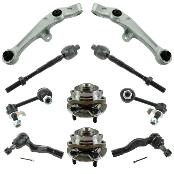 TRQ 10 pc Steering Suspension Kit Control Arms Wheel Bearings Tie Rods End Link PSA59971