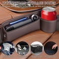 thumbnail image 2 of Car Leather Cup Holder Gap Bag, seat Gap Storage Box, with Water Cup Holder Gap Storage Box, Adjustable car seat Storage Box, can Store Glasses, Phone, Keys, Cards (Brown A) (Passenger Side Brown), 2 of 14