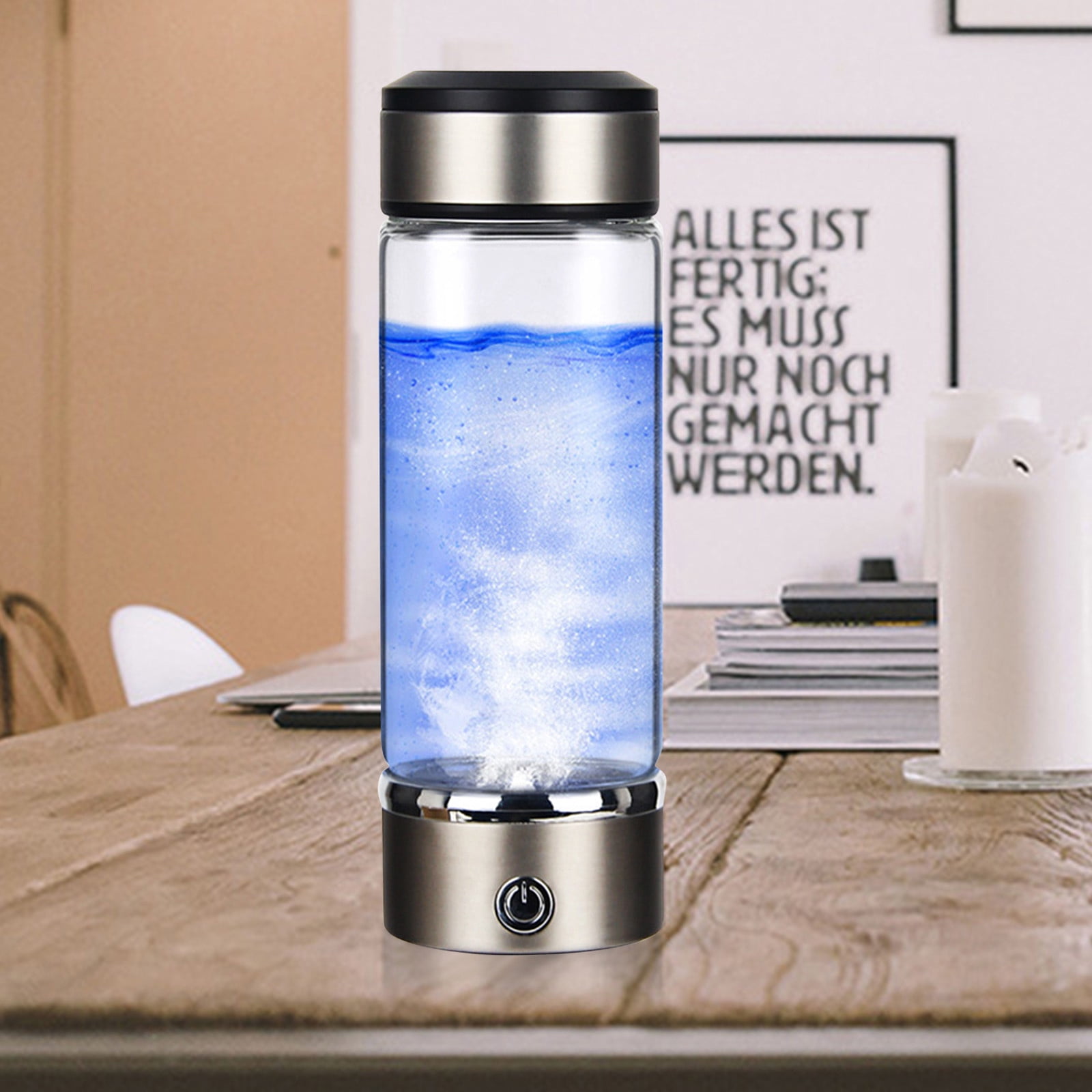 Fankiway Rich Hydrogen Cup, USB Rechargeable Hydrogen Water Bottle, Portable Glass Bottles Weak Alkaline Cup Anti-Oxidation and Anti-Aging Glass Health Cup, Micro Electrolysis Hydrogen Production Cup