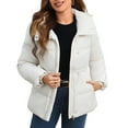 thumbnail image 2 of GrmtClth Womens Winter Jacket Classic Thicken Warm Full Zip Bubble Coat with Hood Soft Comfy Long Sleeve Fall Winter Outerwear Beige M, 2 of 4