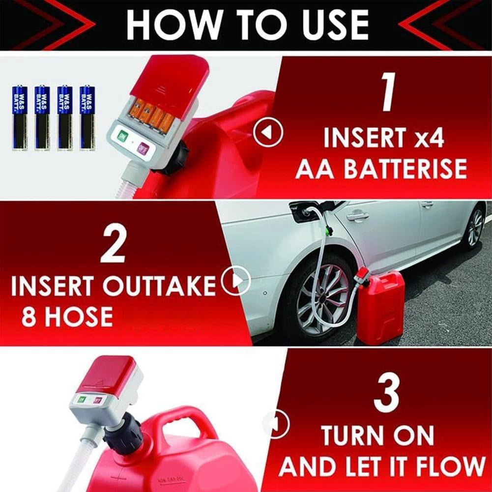 Portable Fuel Pump, Automatic Transfer with Auto-Stop, 3 Tank Adapter, 9.08L Per Min Fast and Safe Portable Gas Can Pump for Oil, Diesel, Gasoline