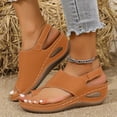 thumbnail image 2 of Orthopedic Sandals for Women Low Wedge Arch Support Flip Flops Hook and Loop Slingback Summer Outdoor Nonslip Walking Shoes Brown Size 9.5, 2 of 6