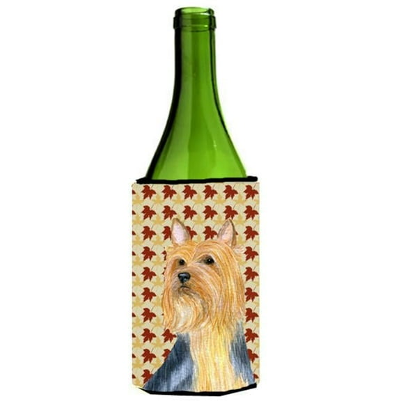 Silky Terrier Fall Leaves Portrait Wine Bottle Hugger