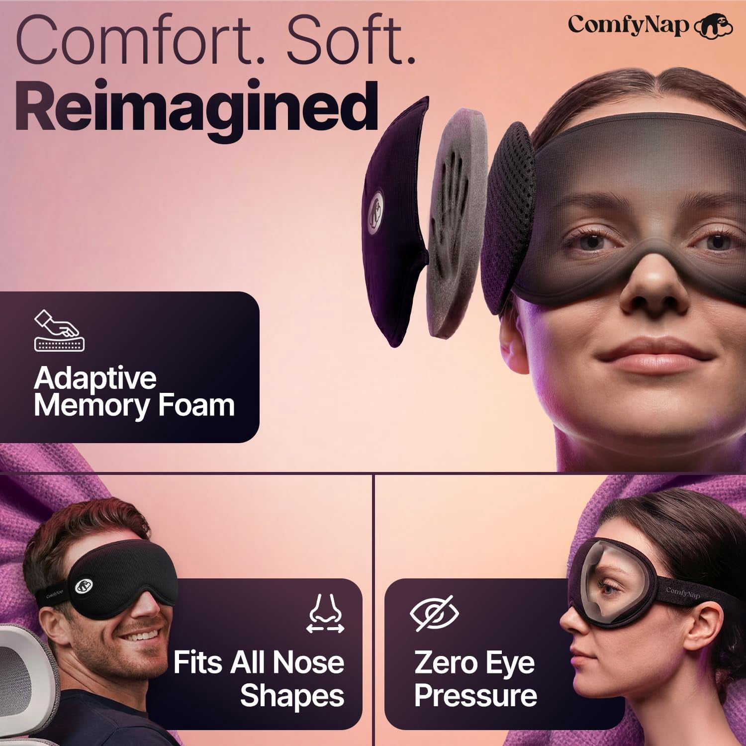 ComfyNap Sleep Eye Mask for Men and Women, Zero Eye Pressure 3D Sleeping Mask, 100% Light Blocking (Mercury)