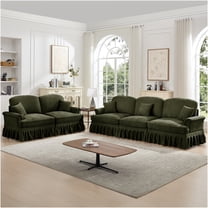 JERFIT 3-Piece Modular Sofa Set with Flared Arms, Removable Skirt & Spindle Legs, Plush Chenille Fabric, Green Living Room Couch & Loveseat