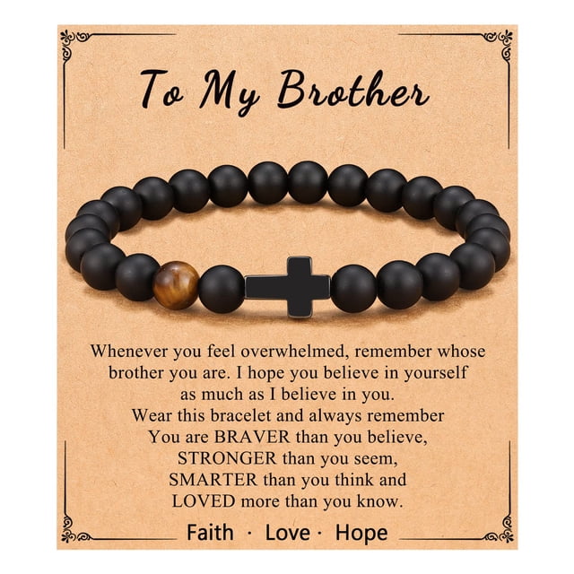 Pulsera ORISPRE para Hombre 20 cm Ágata Negra Ojo de Tigre con Cruz
