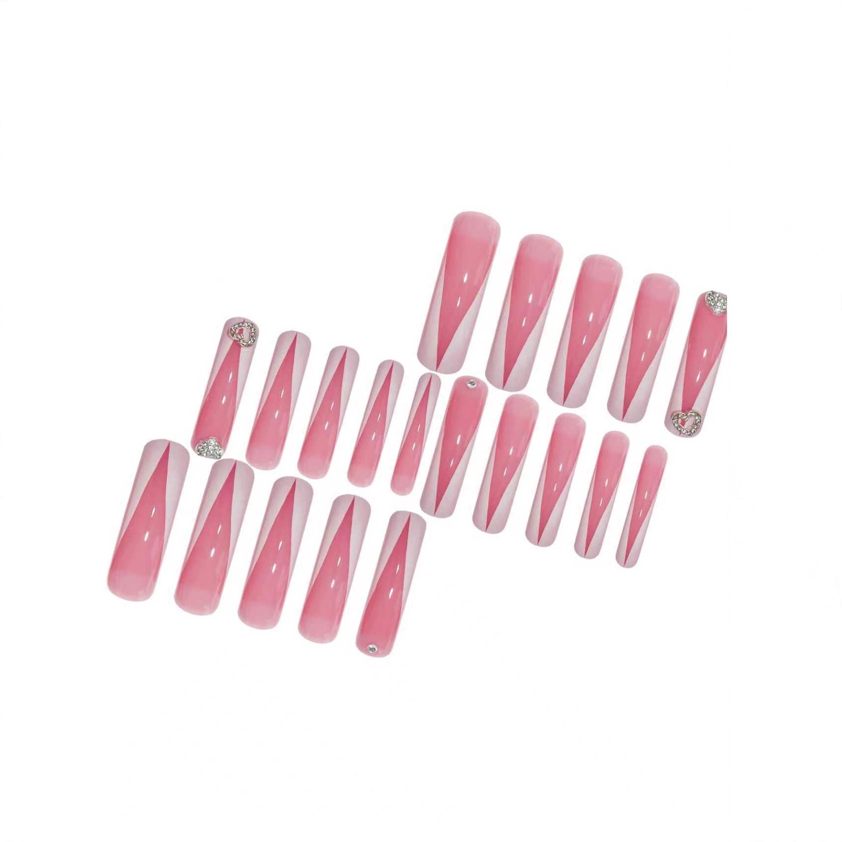 Super long curved nail pieces, sweet and cool flash rhinestone love texture embellishment, wearing fake nails, finished product wholesale