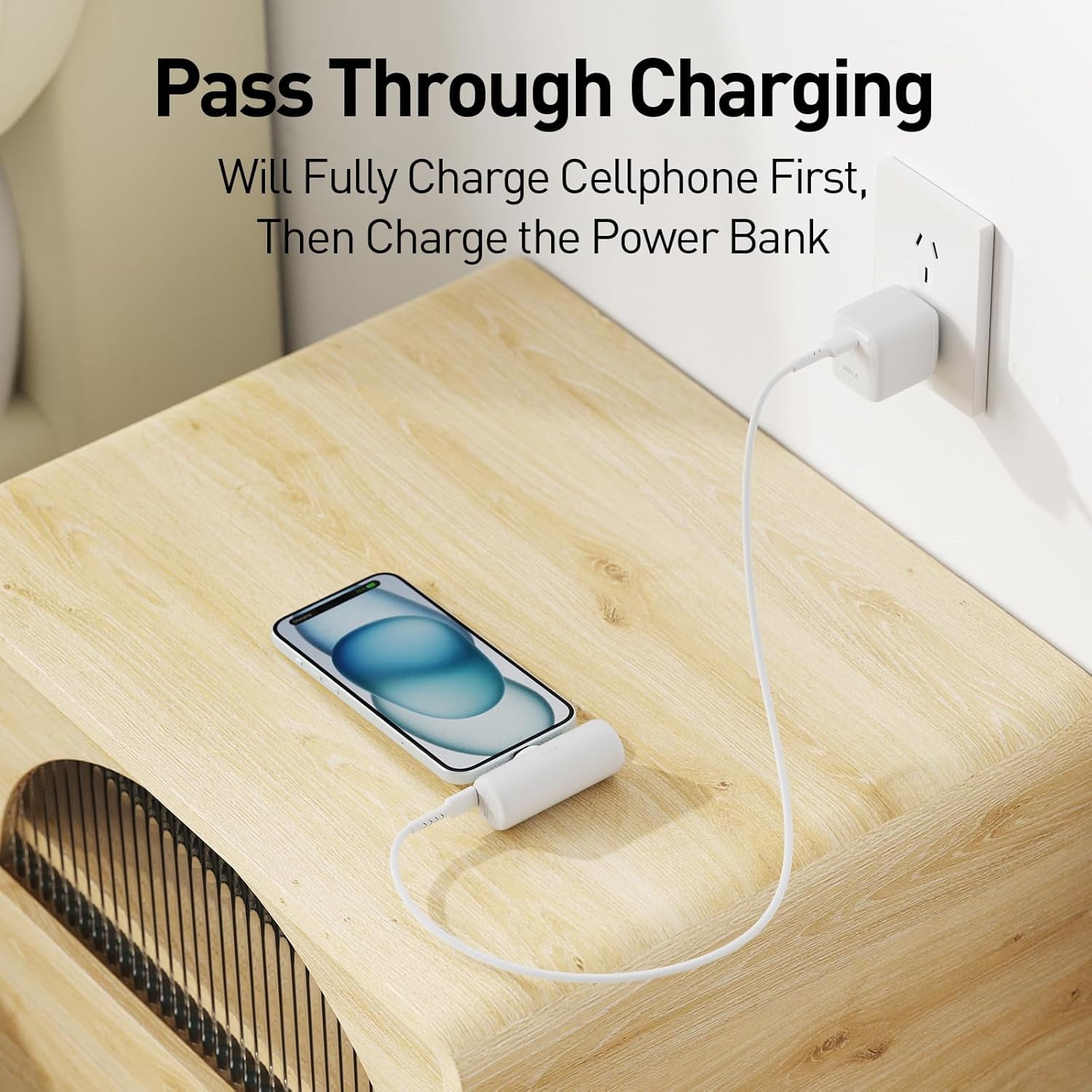 4,500mAh Portable Charger for iPhone 15/16/17, Power Bank with Build-in USB C Connector, Battery Pack Phone Charger for iPhone Series, Samsung S22/23/24 Series and Android, White