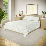 Beautiful by Drew Barrymore 4-Piece Queen Sheet Set, 100% Cotton Washed Percale, White Botanical