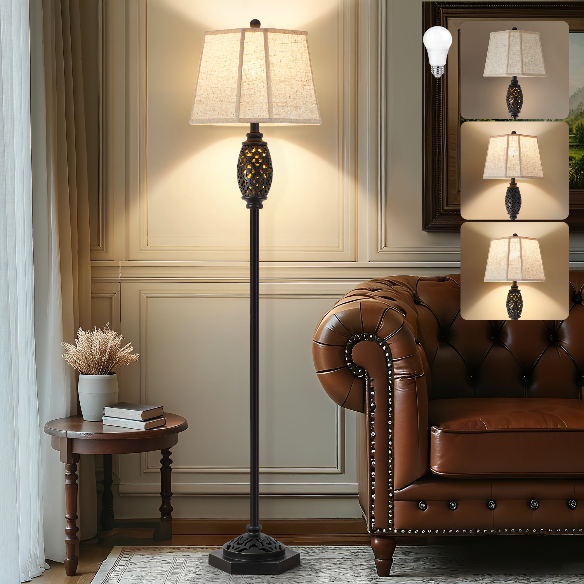 NATYSWAN  Vintage Floor Lamp with Cutout Design & Glowing Light - Resin Elegant Standing Lamp for Living Room, Bedroom, Office (Includes Bulb)