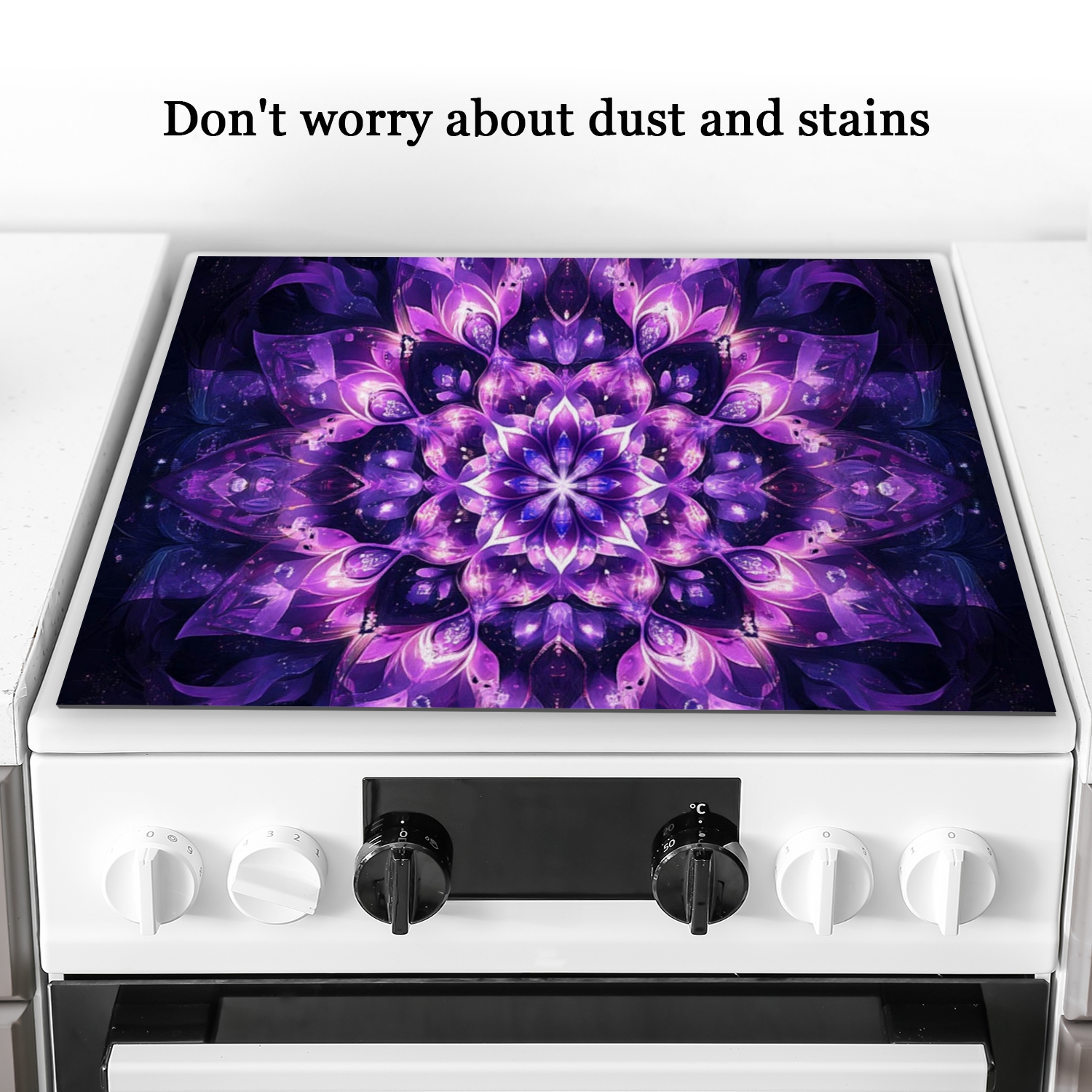 Stove Top Covers for Glasstop Stoves, mystery Fantasy Purple Floral Mandala Print Glass Cooktop Protector Mat, Multifunctional Decorative Pad for Kitchen RV (28×20 Inch)