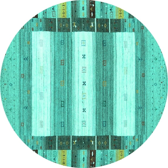Ahgly Company Machine Washable Indoor Round Abstract Turquoise Blue Contemporary Area Rugs, 4' Round
