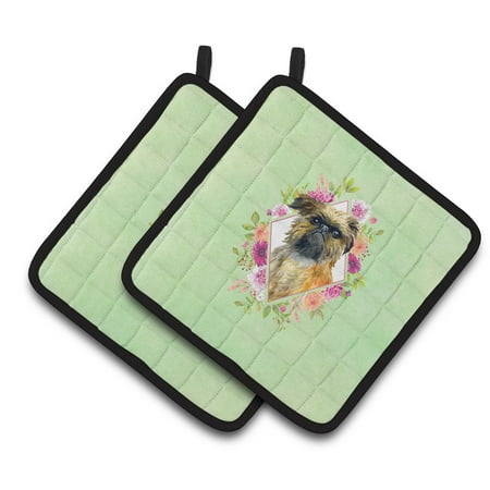 

Carolines Treasures CK4283PTHD Brussels Griffon Green Flowers Pair of Pot Holders 7.5HX7.5W multicolor