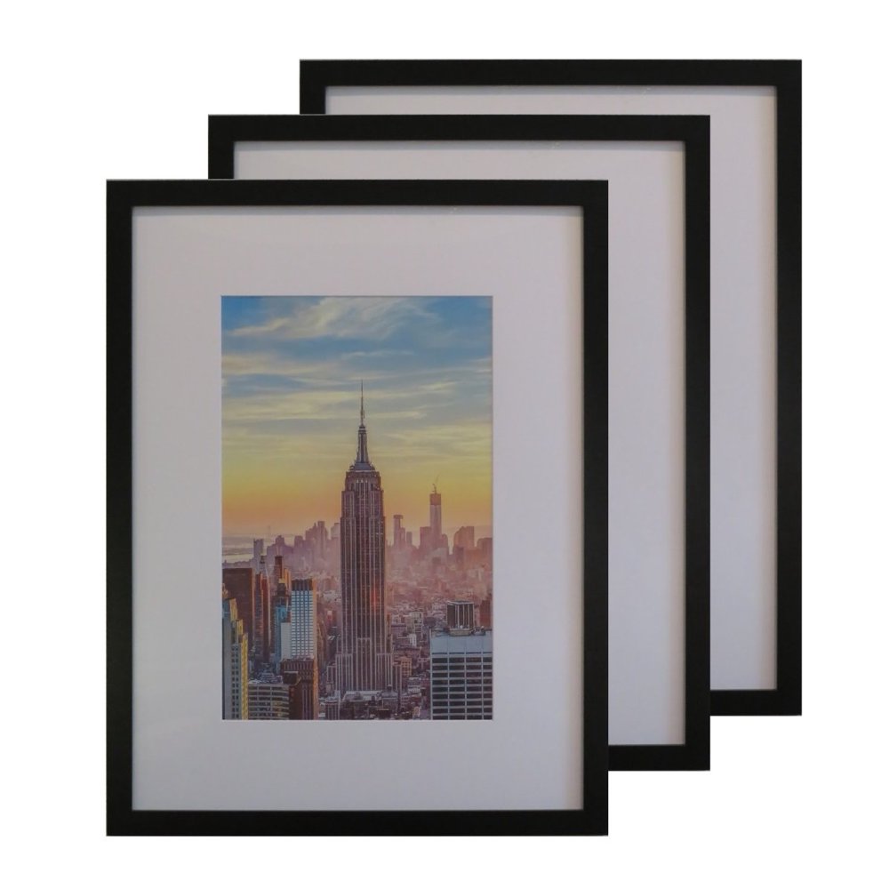 Frame Amo 18x24 Black Wood Picture Frame, White Mat for 11x17 Image, 1