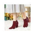 thumbnail image 6 of BLISSFUL STEP Women's Boots Heart Buckle Side Zip Block Heels Ankle Boots Burgundy 9.5, 6 of 8